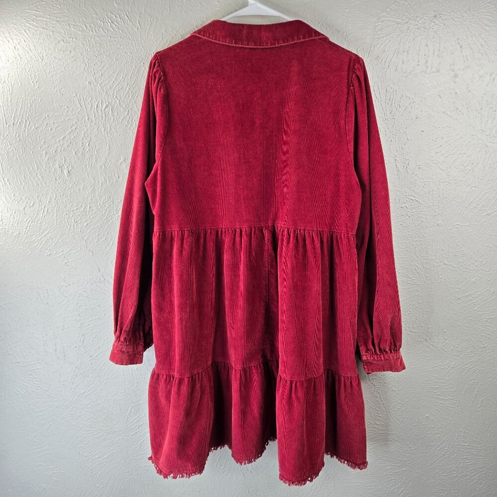 Umgee Tiered Dress Lrg Red Corduroy Boho Peasant Western Relaxed Fit Mini Shift - Picture 2 of 14